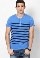 Jack & Jones Navy Blue Printed Henley T-Shirts