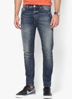 Jack & Jones Navy Blue Solids Slim Fit Jeans