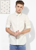 Jack & Jones Off White Printed Regular Fit Casual Shirt