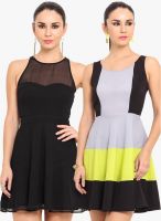 MSMB Pack Of 2 Multicoloured Solid Skater Dress