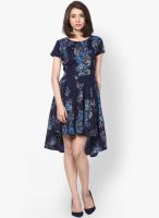Magnetic Designs Navy Blue Colored Printed Asymmetric Dress