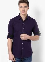 Monteil & Munero Solid Purple Linen Casual Shirt
