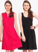 NVL Pack Of 2 Multicoloured Solid Shift Dresses