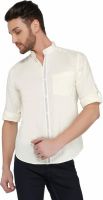 Nick&Jess Men's Solid Casual Linen Yellow Shirt