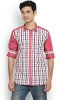 Orange Valley Men's Checkered Casual Red Shirt