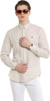 Oxford Club Men's Printed Casual Linen Brown Shirt