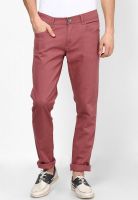 People Maroon Solid Slim Fit Jeans