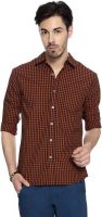 People Men's Checkered Casual Orange Shirt