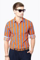 People Men's Striped Casual Red Shirt