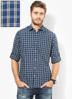 Peter England Blue Checks Regular Fit Casual Shirt