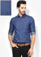 Peter England Blue Printed Slim Fit Casual Shirt