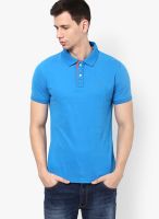 Peter England Blue Solid Polo T-Shirts