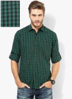 Peter England Green Checks Regular Fit Casual Shirt