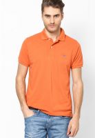 Red Tape Orange Solid Polo T-Shirts
