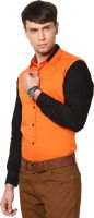 See Designs Men's Solid Casual Orange, Black Shirt