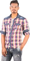 Showoff Men's Checkered Casual Denim Red Shirt