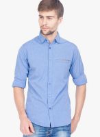 Slub Blue Solid Slim Fit Casual Shirt