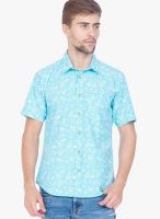 Slub Light Blue Printed Slim Fit Casual Shirt