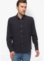 Slub Solid Black Casual Shirt