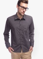 Slub Solid Brown Casual Shirt