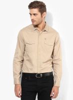 Spykar Beige Solid Regular Fit Casual Shirt