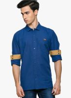 Teemper Solid Navy Blue Casual Shirt