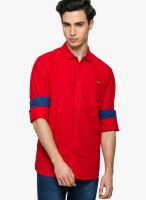 Teemper Solid Red Casual Shirt