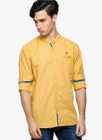 Teemper Solid Yellow Casual Shirt