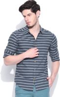 United Colors of Benetton Men's Striped Casual Dark Blue Shirt
