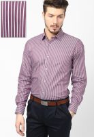 Van Heusen Wine Striped Regular Fit Formal Shirt