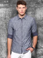 WROGN Men's Printed Casual Blue Shirt