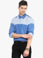 Yellow Submarine Blue Striped Regular Fit Casual Shirt