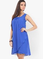 109F Blue Colored Solid Skater Dress