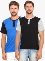 Americania Pack Of 2 Multicoloured Solid Henley T-Shirts