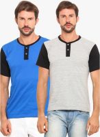 Americania Pack Of 2 Multicoloured Solid Henley T-Shirts
