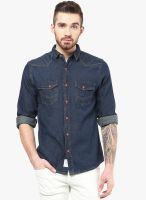 Atorse Solid Blue Casual Shirt