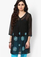 Aum Black Embroidered Kurtis