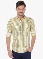 Basics Yellow Striped Slim Fit Casual Shirt