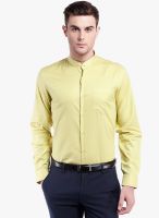 Black Coffee Mustard Yellow Solid Slim Fit Formal Shirt