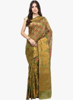 Bunkar Green Printed Cotton Blend Saree