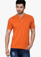 Camino Orange Solid Henley T-Shirts