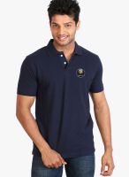 Campus Sutra Navy Blue Solid Polo T-Shirts