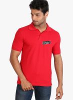 Campus Sutra Red Solid Polo T-Shirts