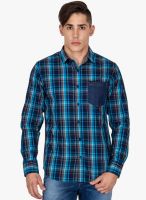 DERBY JEANS COMMUNITY Blue Checked Slim Fit Casual Shirt