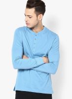 FREECULTR Blue Solid Henley T-Shirts