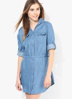 Fame Forever By Lifestyle Blue Colored Solid Skater Dress