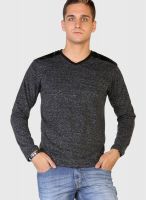 Globus Dark Grey Solid V Neck T-Shirts