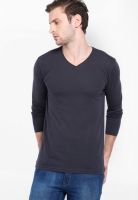 Highlander Navy Blue Solid V Neck TShirts