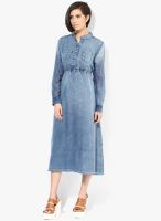 I AM FOR YOU Blue Colored Solid Skater Dress
