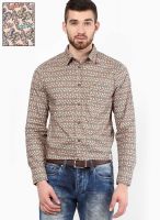 Jack & Jones Brown Printed Slim Fit Casual Shirt